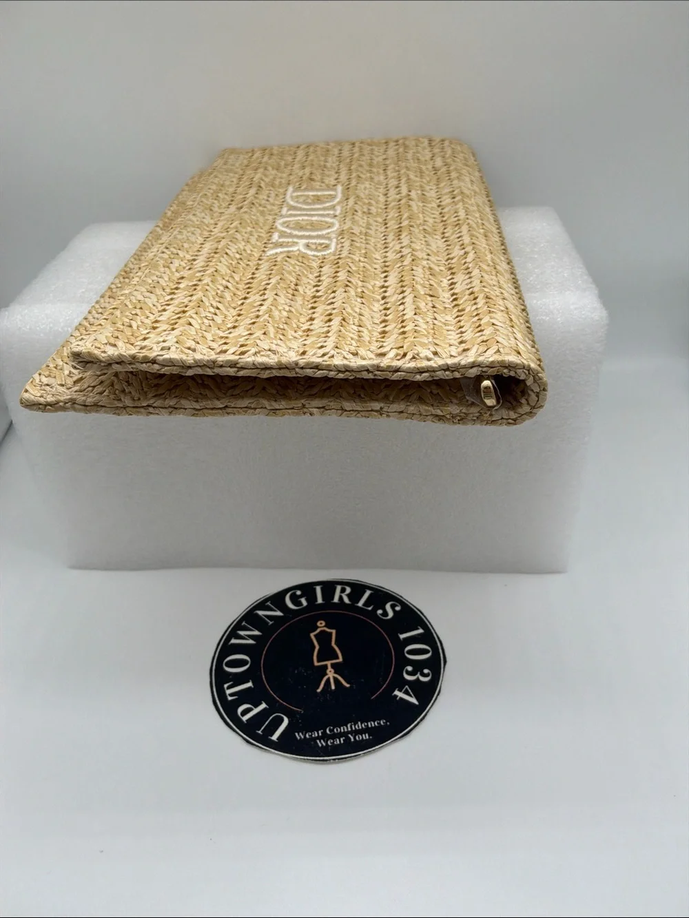 Dior Natural Raffia Woven Clutch / Pouch – Embroidered DIOR Logo New